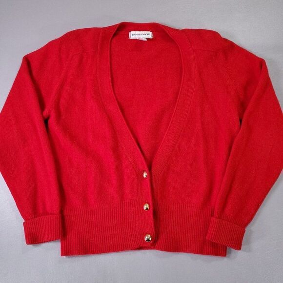 Jennifer Moore Cardigan Sweater Angora Rabbit Hair Lambswool Womens Small Red - Picture 1 of 9